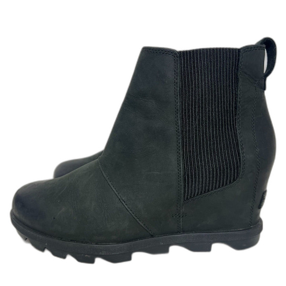 Sorel Women's Joan of Arctic Wedge Bootie Black Leather Ankle Boot Size 9 - Picture 1 of 10